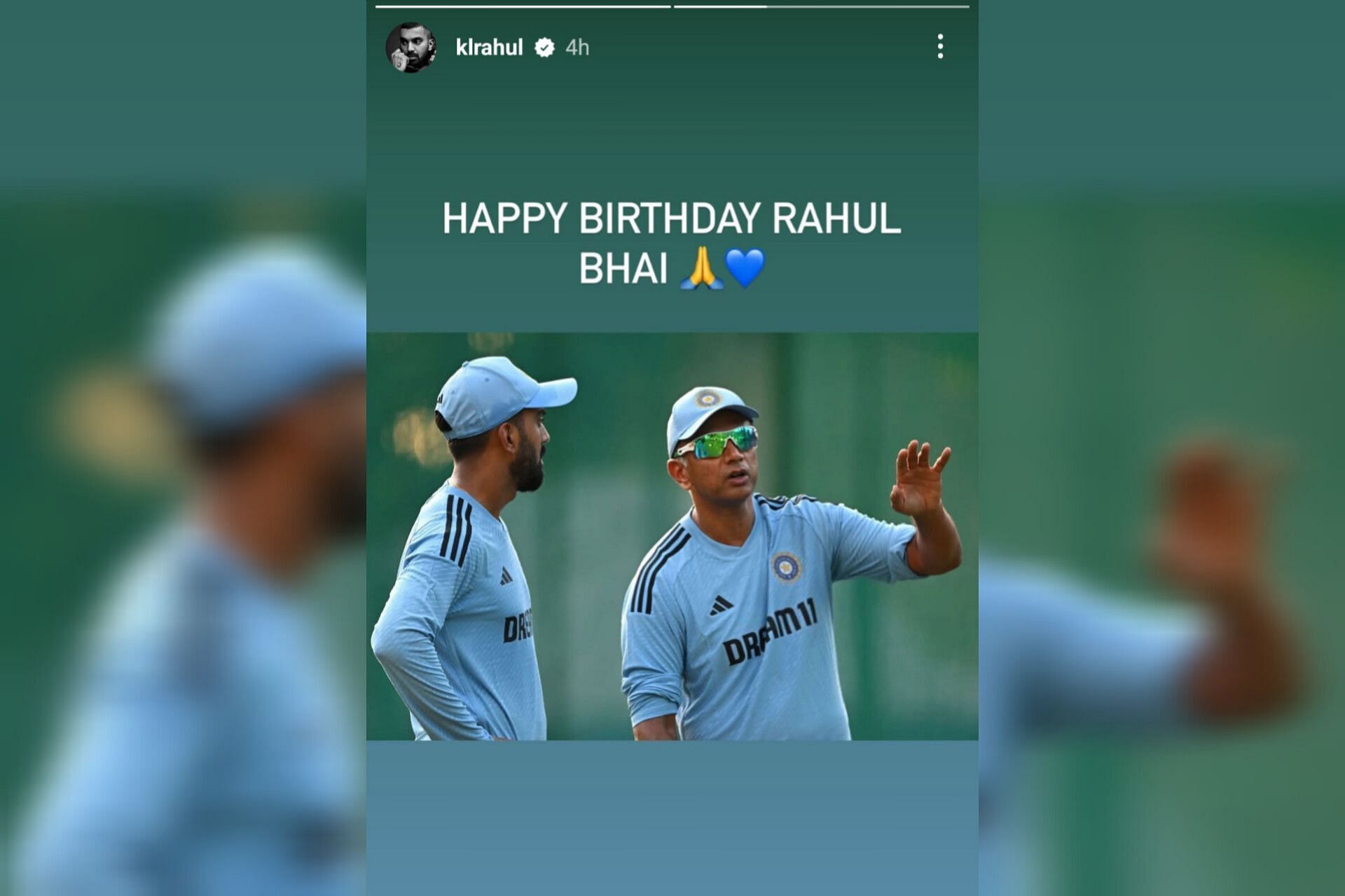 Screenshot of KL Rahul's Instagram story.
